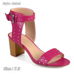 Journee Collection Womens Stacked Heels Shoes Pink Buckle Studded Size 7.5